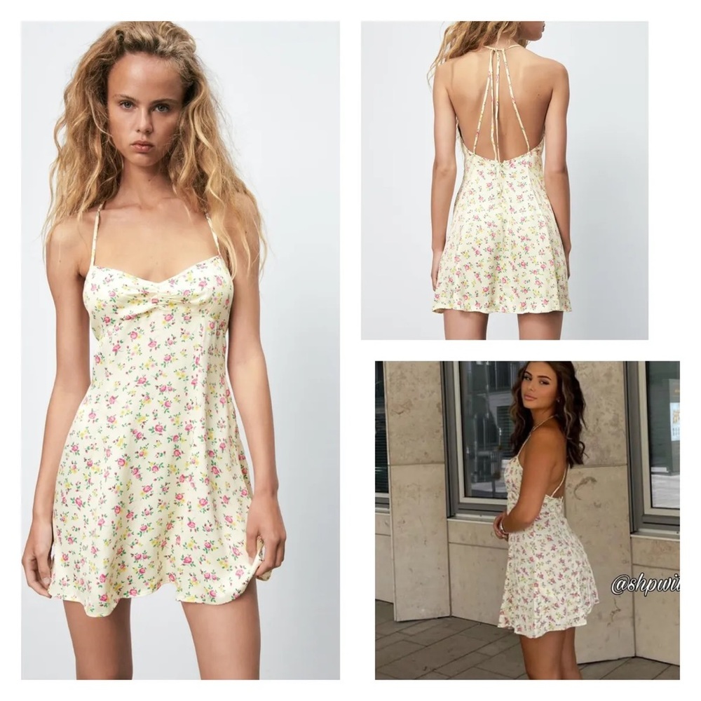 Zara Floral Mini Dress - Cream and Pink